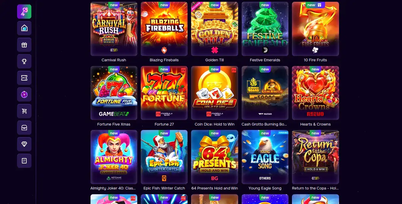 Интерфейс игровых автоматов Platinum casino на компьютере